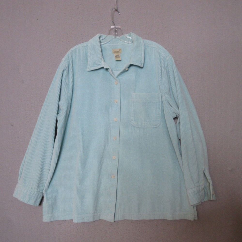 LL Bean Top Shirt Jacket XL Green Comfort Corduroy Shacket Outdoor Cotton
